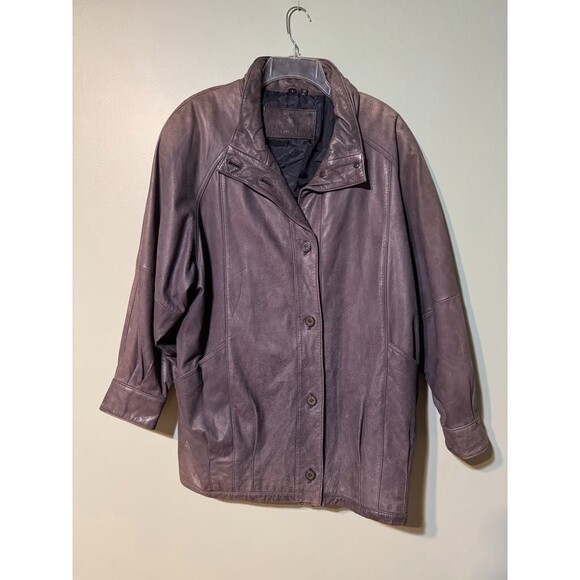 Vintage Jacqueline Ferrar Gray Button-Down 80s Leather Jacket - Size L - Picture 1 of 7